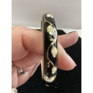 Black And White Gold Tone Statement Enamel Bangle Cuff Bracelet